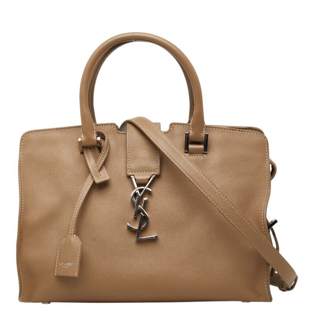 Saint Laurent Monogram Cabas Baby Handbag Shoulder Bag Beige Leather